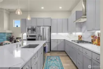 Plenty of counterspace and cabinetry with clean lines.