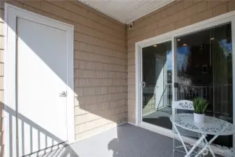 covered patio with storage closet
