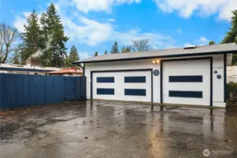 Large detached garage with half bath a shop/office!