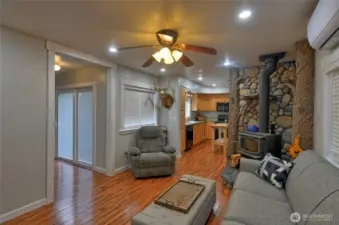 Living room that flows into kitchen