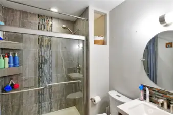 Updated bathroom with tiled shower