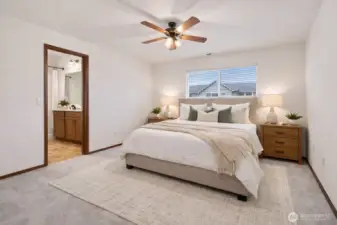 virtually staged primary bedroom