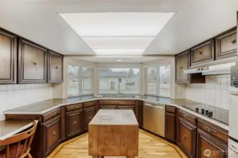 Kitchen overlooks the awesome backyard