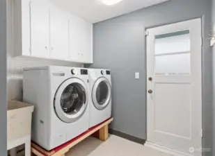 Laundry room and side door.