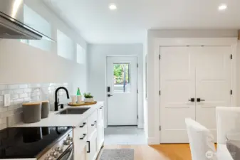 Garden level space/accessory dwelling unit has separate entrance.