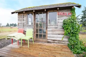 Cute she-shed with deck.