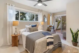 The primary bedroom has been extended and features a convenient walk-out to the deck!