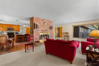 Fireplace warms and provides a cozy entertainment area.