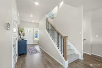 Chic stairway connecting the home's levels