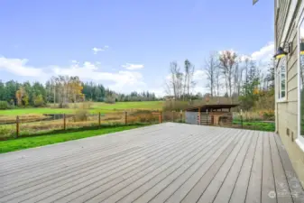 Back deck and yard. Goat shed can be seen to your right.