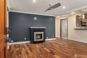 Unit 1 Living Room with Pellet Stove