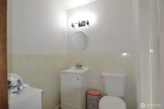 Main bathroom with Sink, toilet and shower