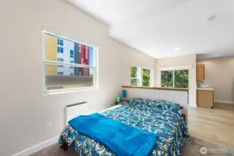 This space has a double closet plus a mirrored bi-fold Closet.  Great natural light from large Window with South exposure.
