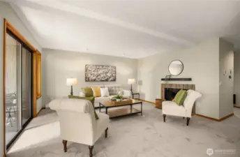 sliding doors off of the living room lead onto a generous sized covered deck.