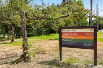 Ravenna Park is a ½ mile wooded ravine which connects two picnic areas just north of the University District, and is a popular spot for hiking, jogging and picnics. Park features include a play area for children, a wading pool, ballfield, trails, and tennis courts.