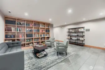 Lobby/waiting area with mailroom shelving.