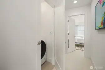 Laundry tucked on the upper level