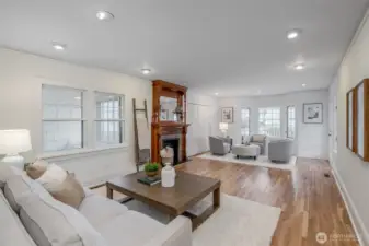 This generous family room has lots of flexible spaces for all your gatherings