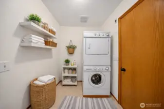 Stackable washer and dryer leave room for personalization.
