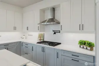 Gas range with pot filler makes cooking a joy.