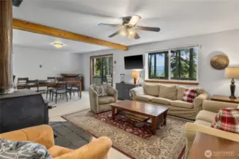 Living room with the best wood burning stove to keep you cozy on the cold nights.