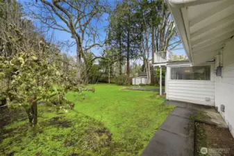 The backyard is fully fenced.