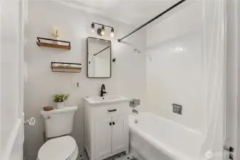 Remodeled bathroom with newly refinished tub