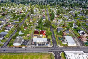 Subject property fits on the border of commercial properties and residential properties.