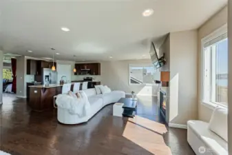 Bright with lots of natural light. Put up your feet in one of a number of cozy nooks and take in the water view!
