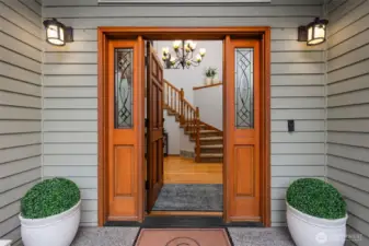 Entry door into high ceilings