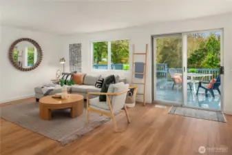 Just off the spacious living room is the enormous entertainment deck with all day sun.