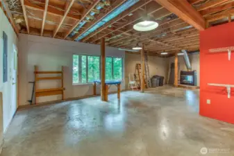 Shop area with fireplace!