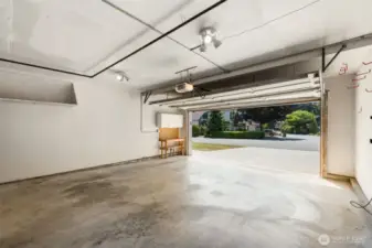 2 car attached garage with space for vehicles, gear and hobbies.