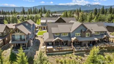 Aerial view of home and neighborhood.
