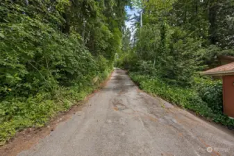 Looking up the driveway- property line is roughly in the middle of driveway.