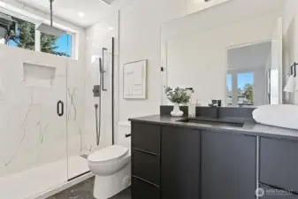 Luxury Shower with Built-In Shelf and Handheld