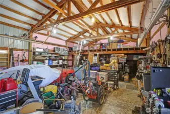 Air compressor, some commercial grade shelving and hardware storage fixtures stay...