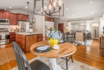 Take note of the creative light fixtures that add elegance to the setting of the main living space.