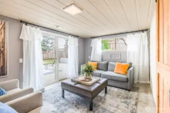 The large slider opens to a gorgeous patio!
