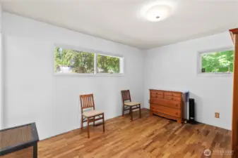 Bedroom 1 with adjacent half bathroom.