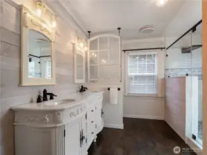 Updated primary bathroom with double vanity