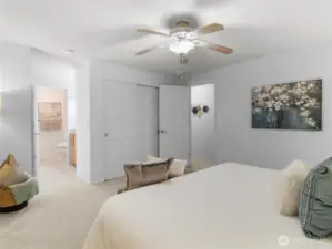 Spacious primary room with private bathroom.