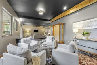 Pool table, sitting area. sky's the limit !! There are 6 electrical outlets for BAR LIGHTS at the top of the walls on the right side of the room.