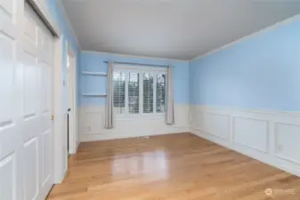 Bedroom #4 features hardwood floors, wainscoting and newer custom shutters. It also features a large closet. Bedroom #4 connects to a Jack and Jill bathroom (full bath).