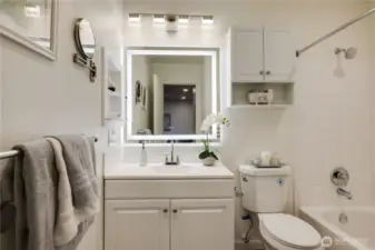 Newly renovated full bathroom with towel warmer!