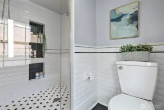 An oversized walk-in shower is always a plus.