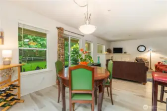 Another view of the dining area looking towards the greenspace.