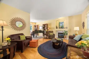 Spacious and cozy living room with gas fireplace lots of room for seating
