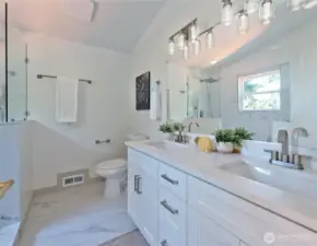 Master bathroom, new cabinets, flooring, fixtures, shower beautiful
