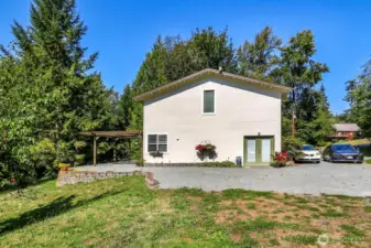 Detached Shop Side View with French Doors leading into the 1200 sq.ft. M.I.L.